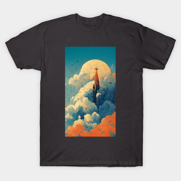 Through the Clouds Retro scifi design T-Shirt by JoshWhiteArt